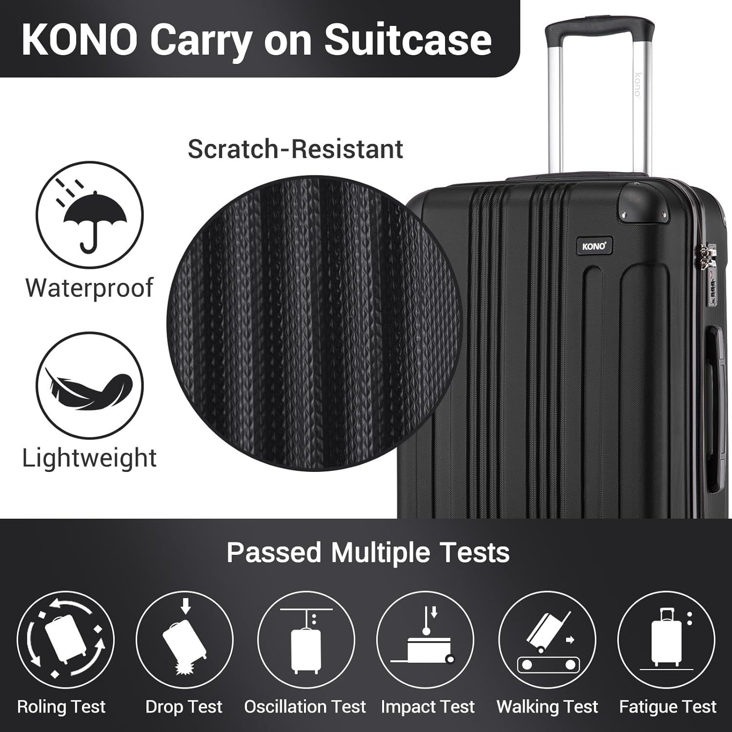 Thumbnail 2 de Kono Cabin Suitcase ABS Lightweight Hard Shell (55x35x20cm, 39L) with 4 Spinner Wheels