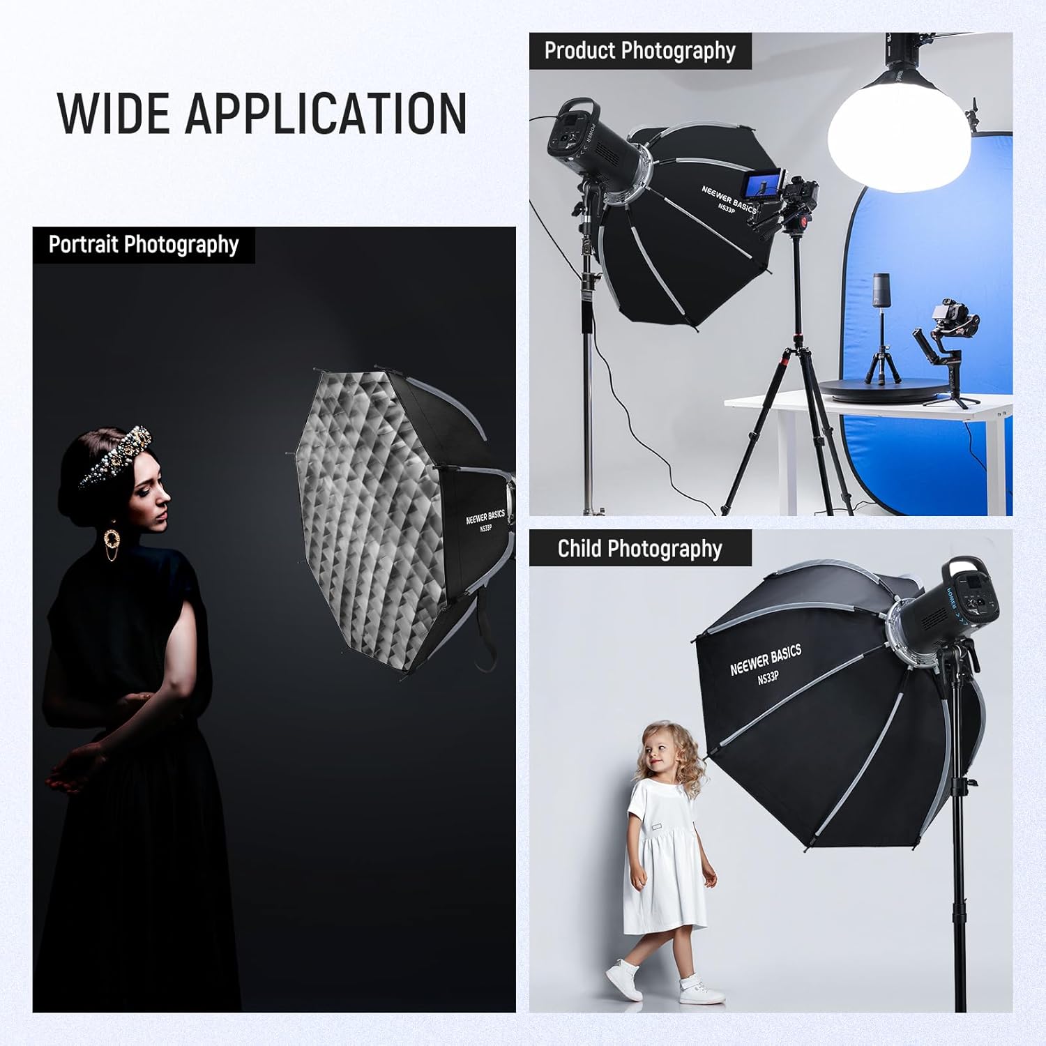 Thumbnail 6 de NEEWER Basics Octagonal Softbox Kit NS33P for Studio Lighting