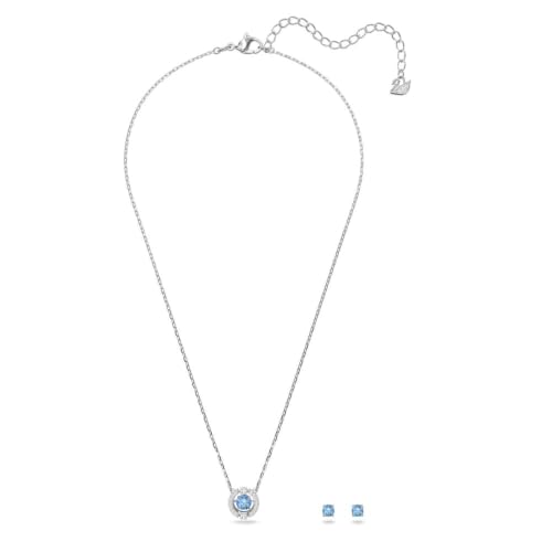 Detalle de Swarovski Set Una Round Blu Placcato rodio – Orecchini a lobo e collana