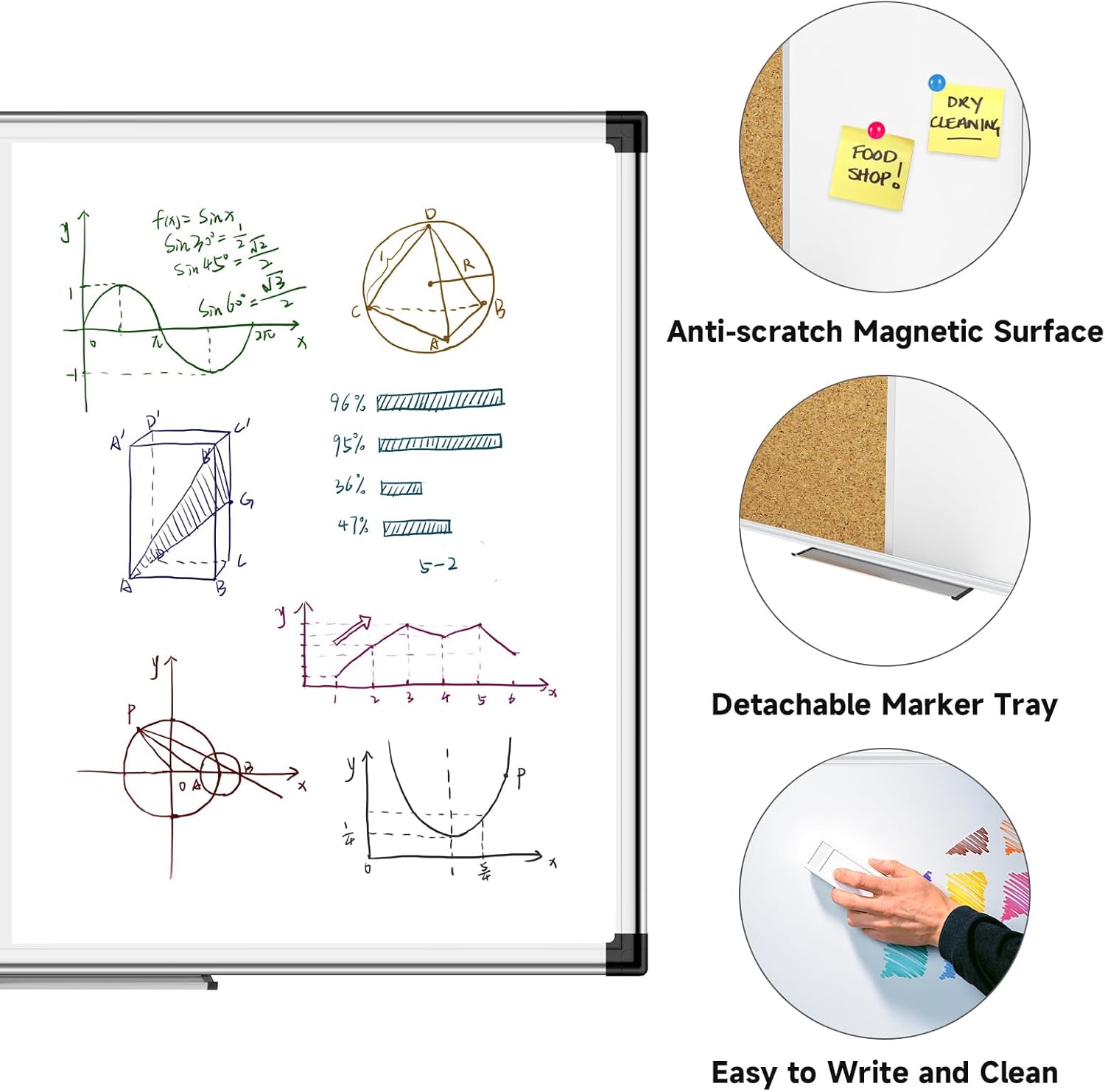 Thumbnail 3 de XBoard Magnetic White Board and Bulletin Corkboard Combination (36 x 24) with Aluminum Frame