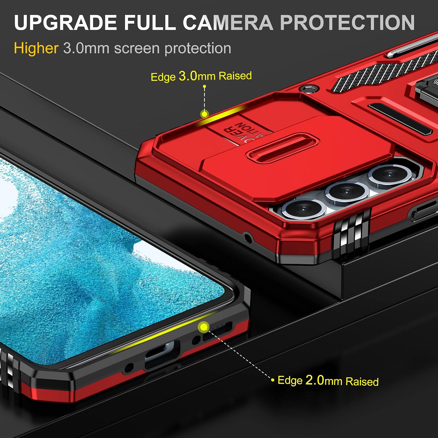 Detalle de HOOMIL Hybrid Hülle für Samsung Galaxy A54 5G – Vollständiger Kameraschutz, 2x Schutzfolie, Rundumschutz in Rot