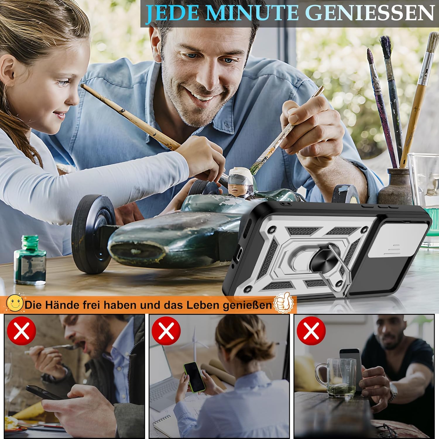 Thumbnail 6 de Jshru Hülle für Xiaomi Poco F7 – Militärischer Schutz, slide Kameraschutz und 360° Ringständer (Silbrig)