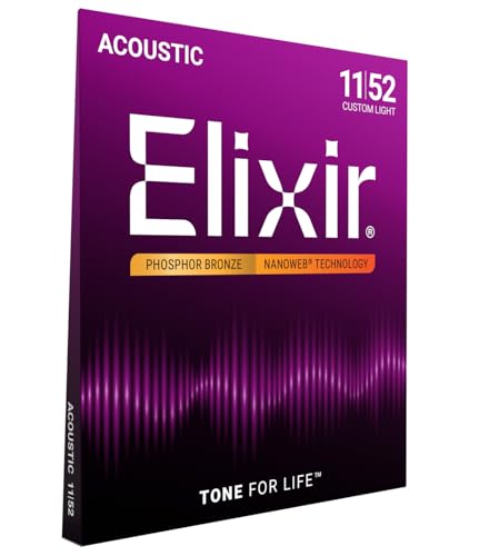 Detalle de Elixir Strings Acoustic Guitar Set, Phosphor Bronze with NANOWEB Technology (Custom Light 11-52)