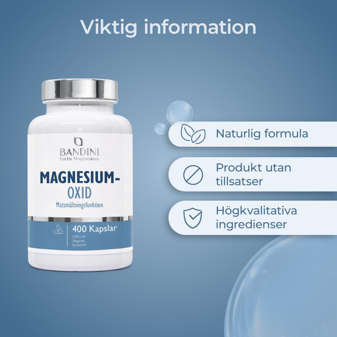 Thumbnail 6 de BANDINI Fortis Magnesiumoxid – 400 kapslar med 400 mg elementärt magnesium
