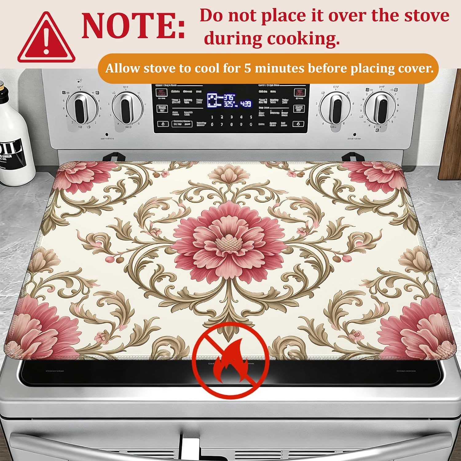 Detalle de YIKTI Vintage Floral Stove Top Cover, 28 x 20-Inch Washable Mat
