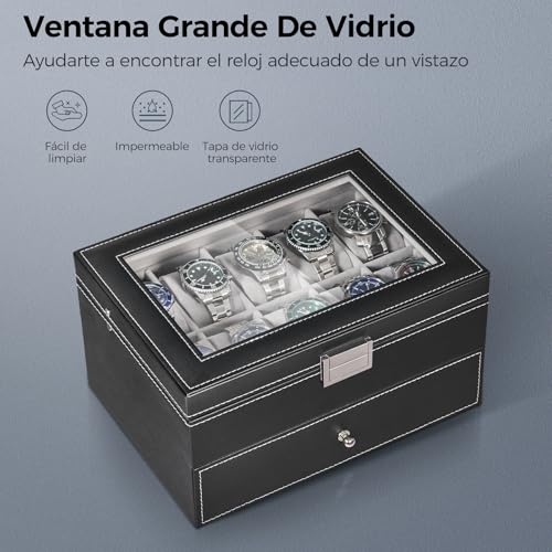 Thumbnail 6 de BEWISHOME Caja de Relojes ESSH04B: estuche con 20 compartimentos y tapa de cristal