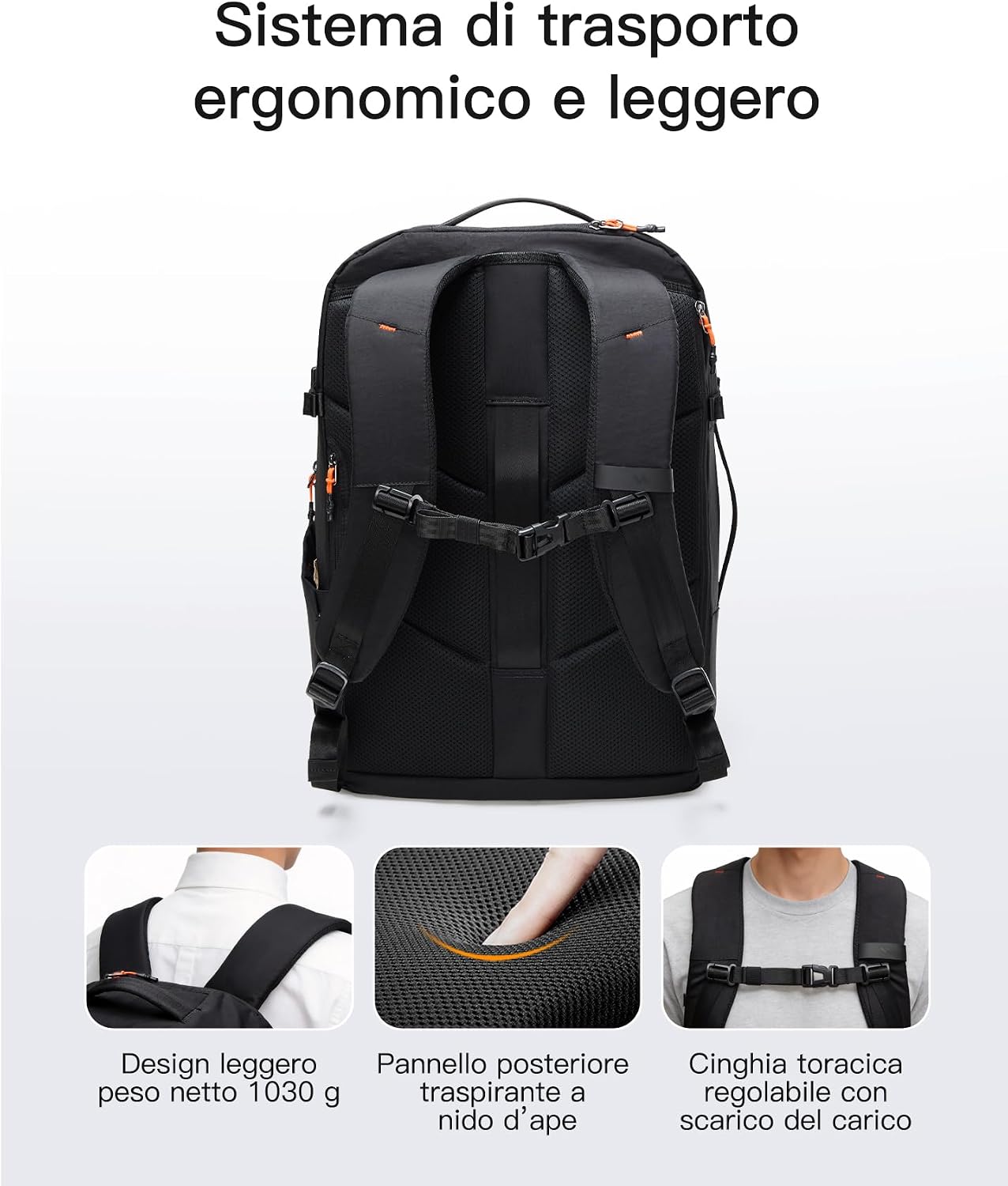 Detalle de Inateck Zaino 39L Nylon Rigenerato: Business Aereo TSA per laptop 15.6–16", comfort e versatilità per viaggi di 3–5 giorni