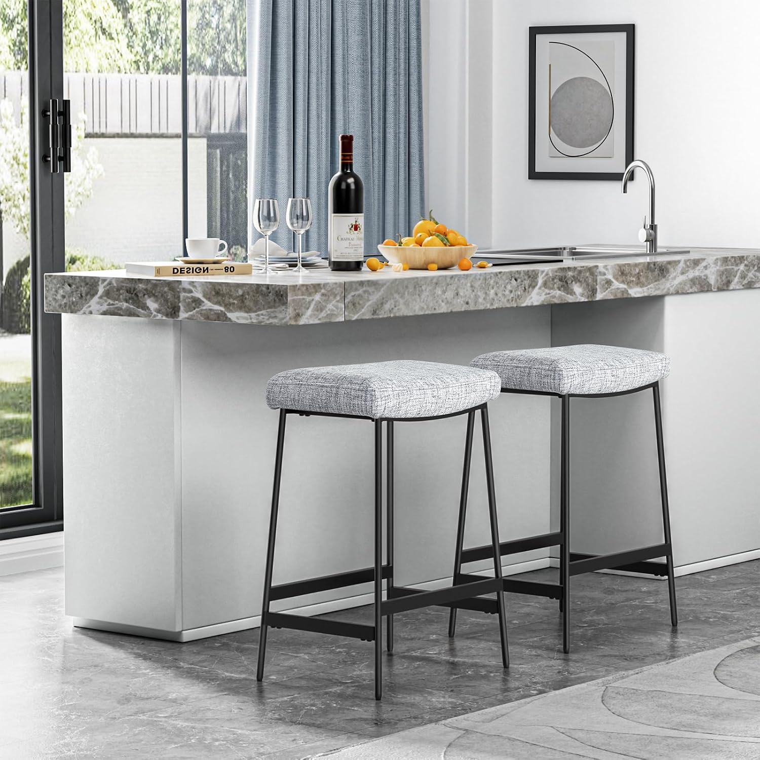 Detalle 1 de Skokliz CH006-AM7CA45372 Backless Counter-Height Bar Stools, Set of 2