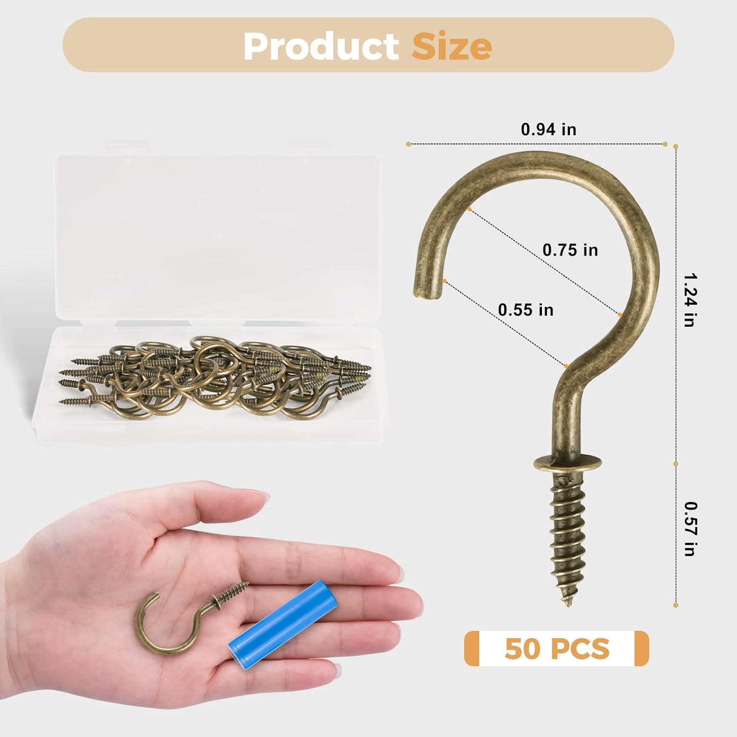 Thumbnail 2 de RELBRO HR1-1/4BSH03 1-1/4-Inch Bronze Carbon Steel Screw Hooks, 50-Pack