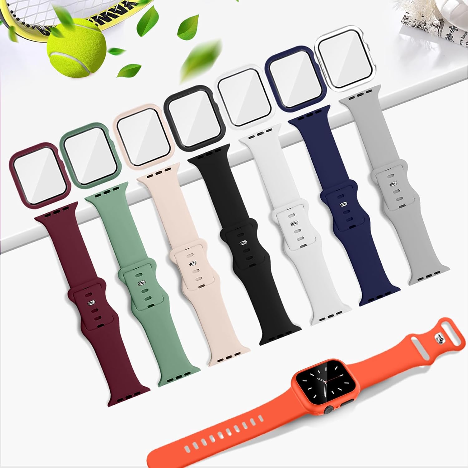 Thumbnail 1 de DOBSTFY 8 Pack Sports Watch Strap Case for Apple Watch 40–45mm – Silicone Protective Covers with Storage Case