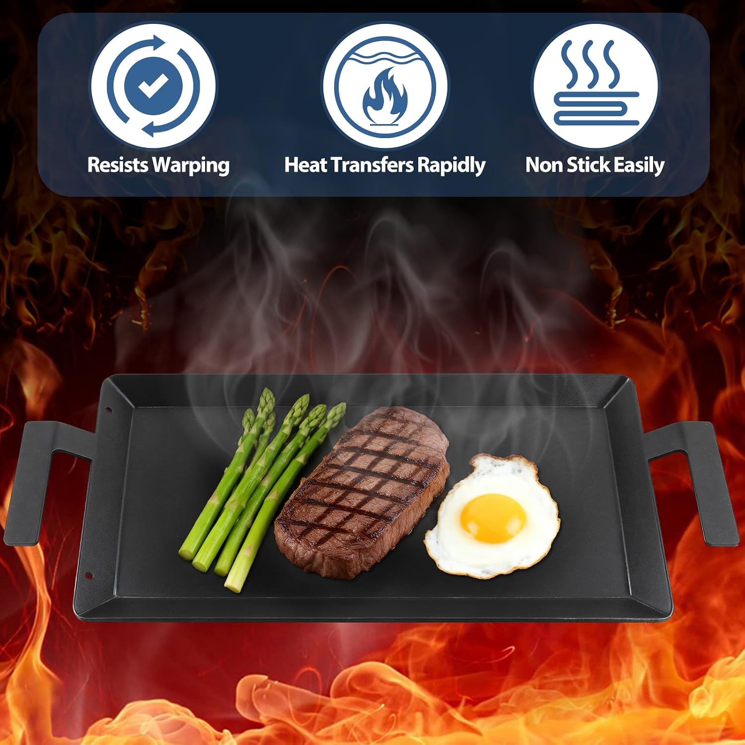 Detalle de Yuflame Grill Griddle Plate Carbon Steel Griddle, 24" x 10.5", Ceramic Nonstick