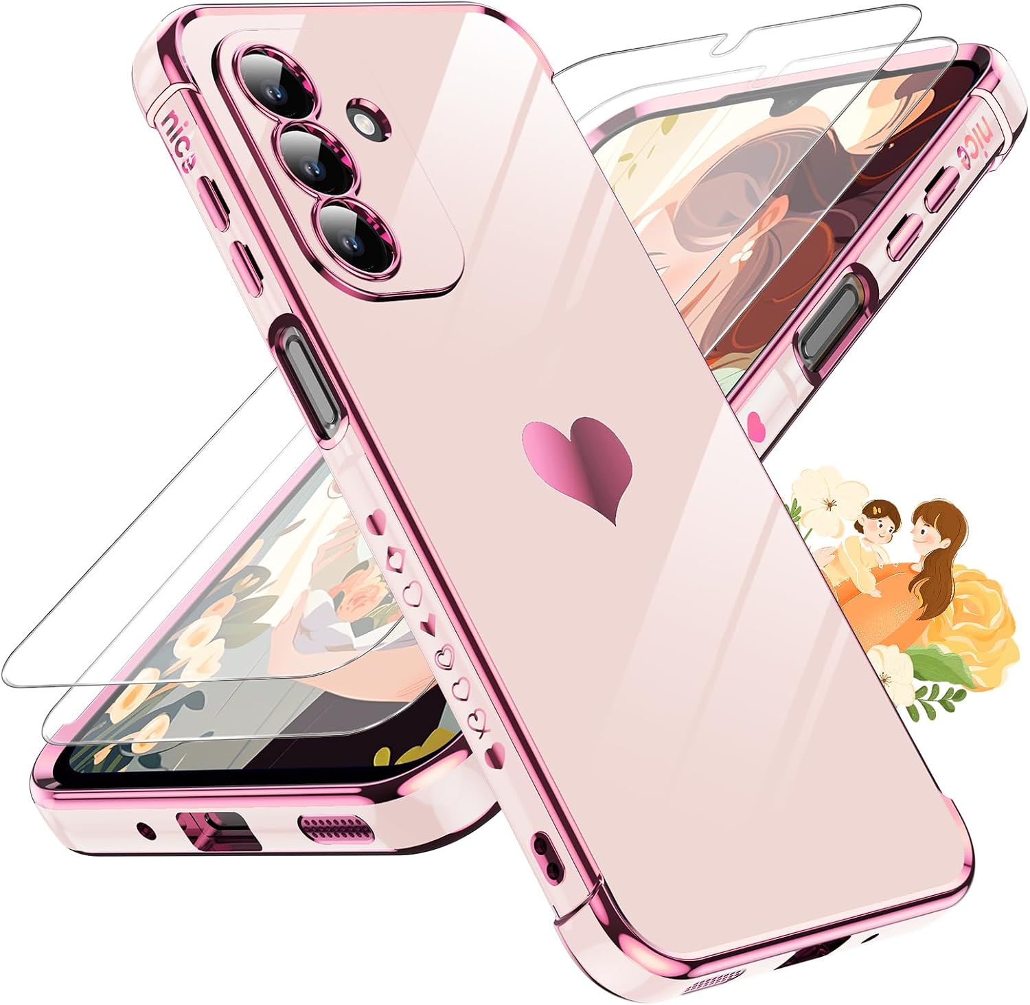 Detalle de LeYi Galaxy A17 5G Case (Pink) with Tempered Glass Screen Protector + Full Camera Lens Protection (2-pack)