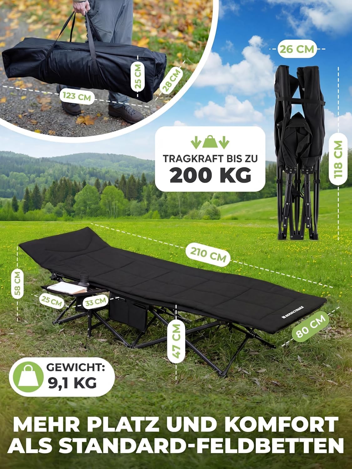 Thumbnail 6 de NordicTrails Feldbett klappbar in 10 Sekunden aufgebaut – XL Campingbett mit Matratze