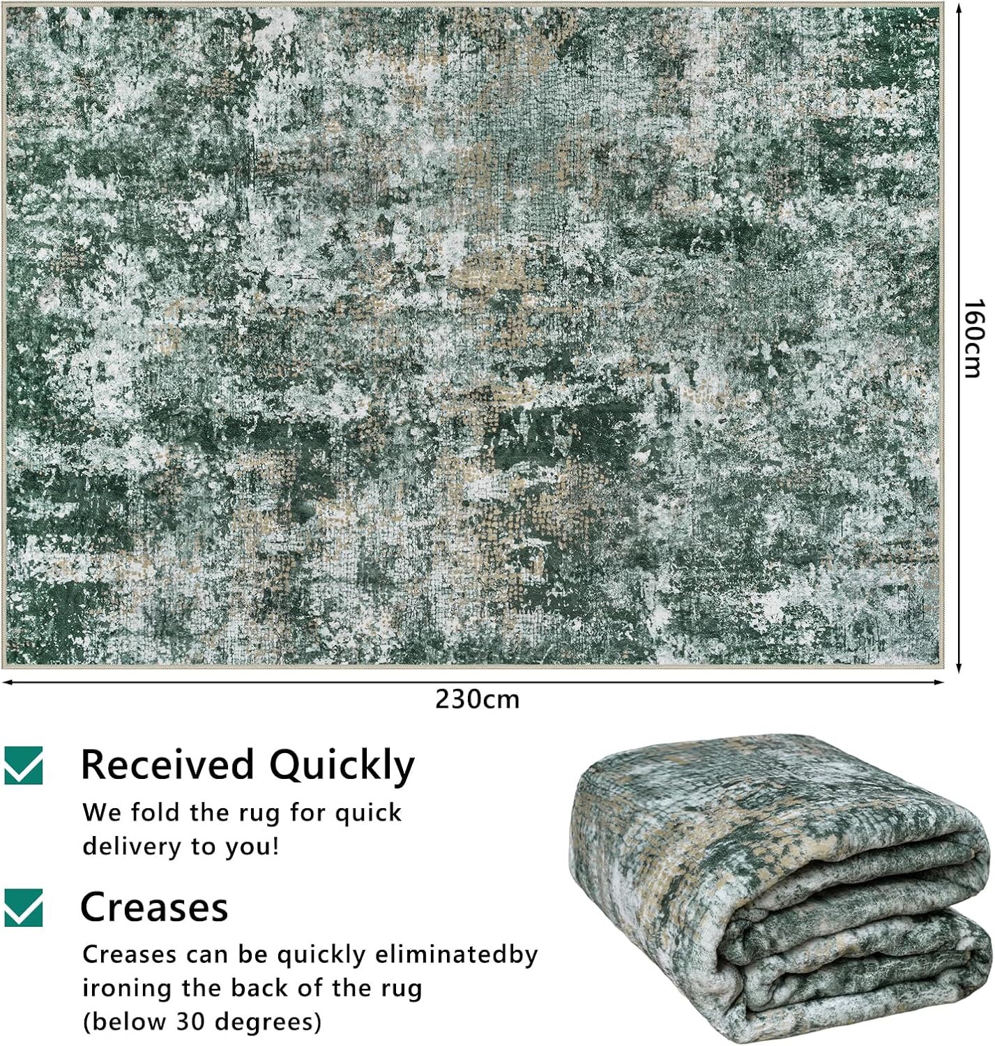 Detalle 2 de Capslpad Green Abstract Area Rug 160x230cm