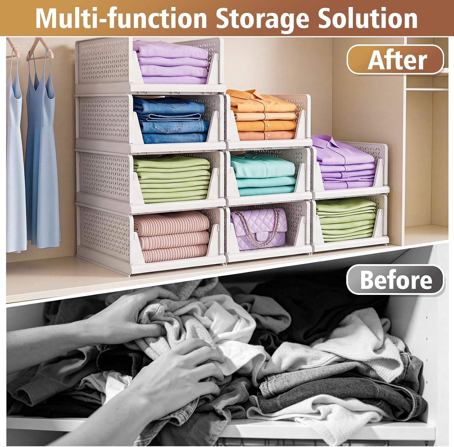 Detalle 1 de NestOrganix 1 Stackable Closet Organizers, 4-Pack Foldable White Bins