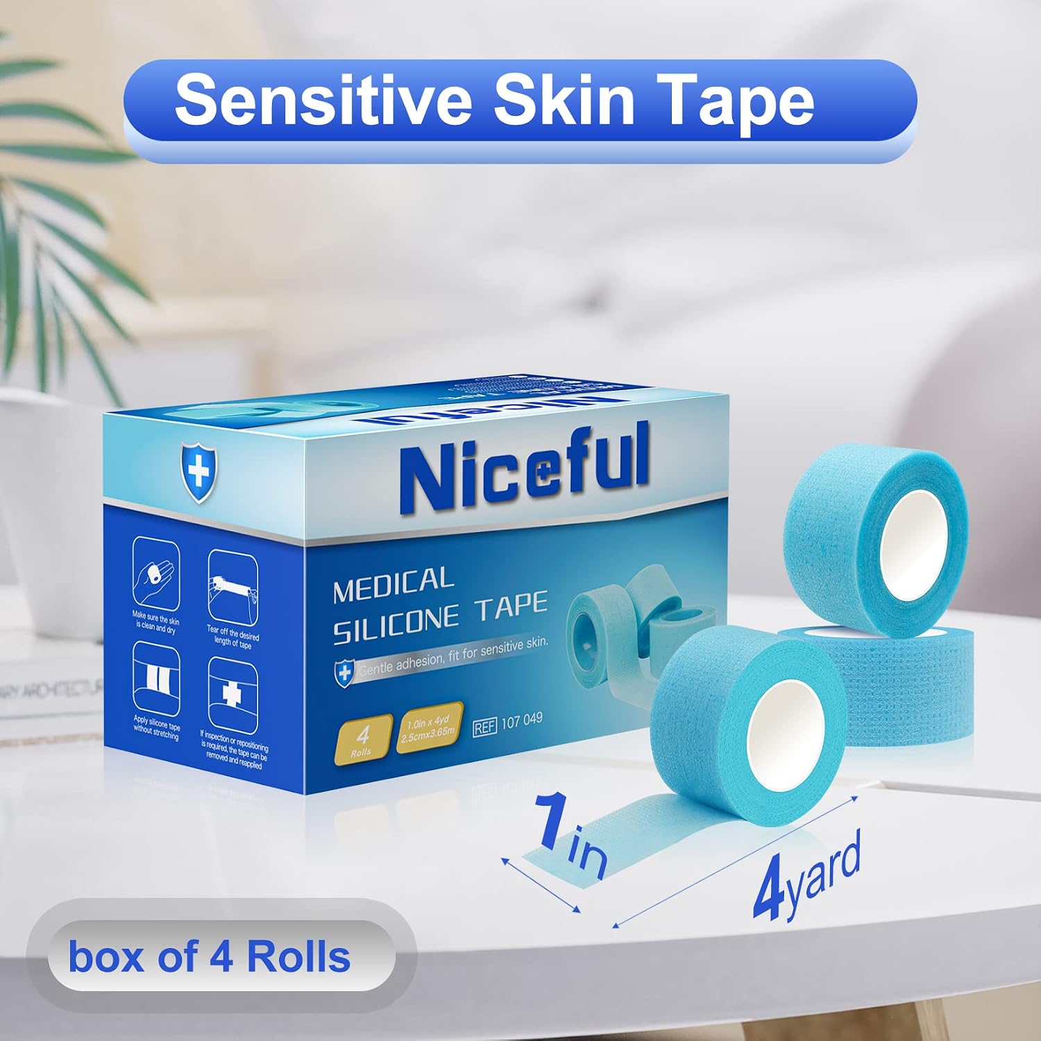 Detalle de Niceful Silicone Medical Tape, 1 in x 4 yd, for Fragile Skin, Hand-Tear