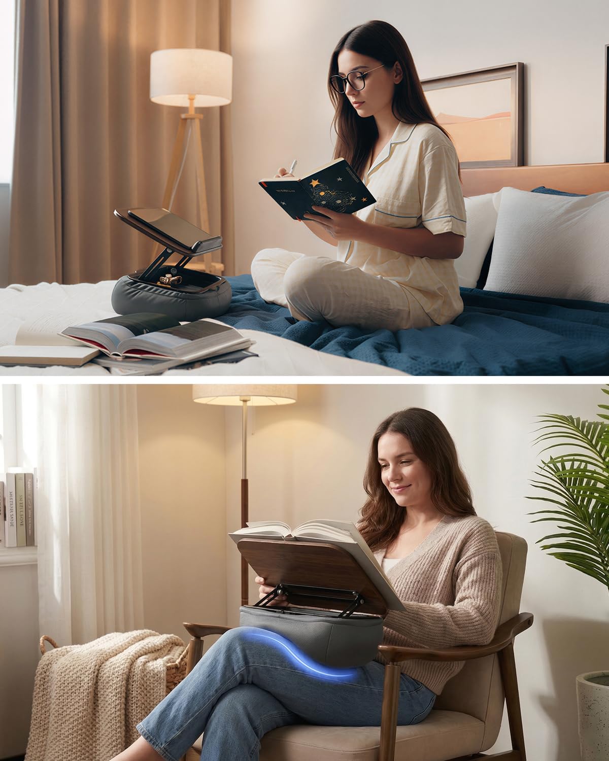 Detalle de Viozon Lap Book Pillow Stand with Storage, Adjustable Dark Wood Panel