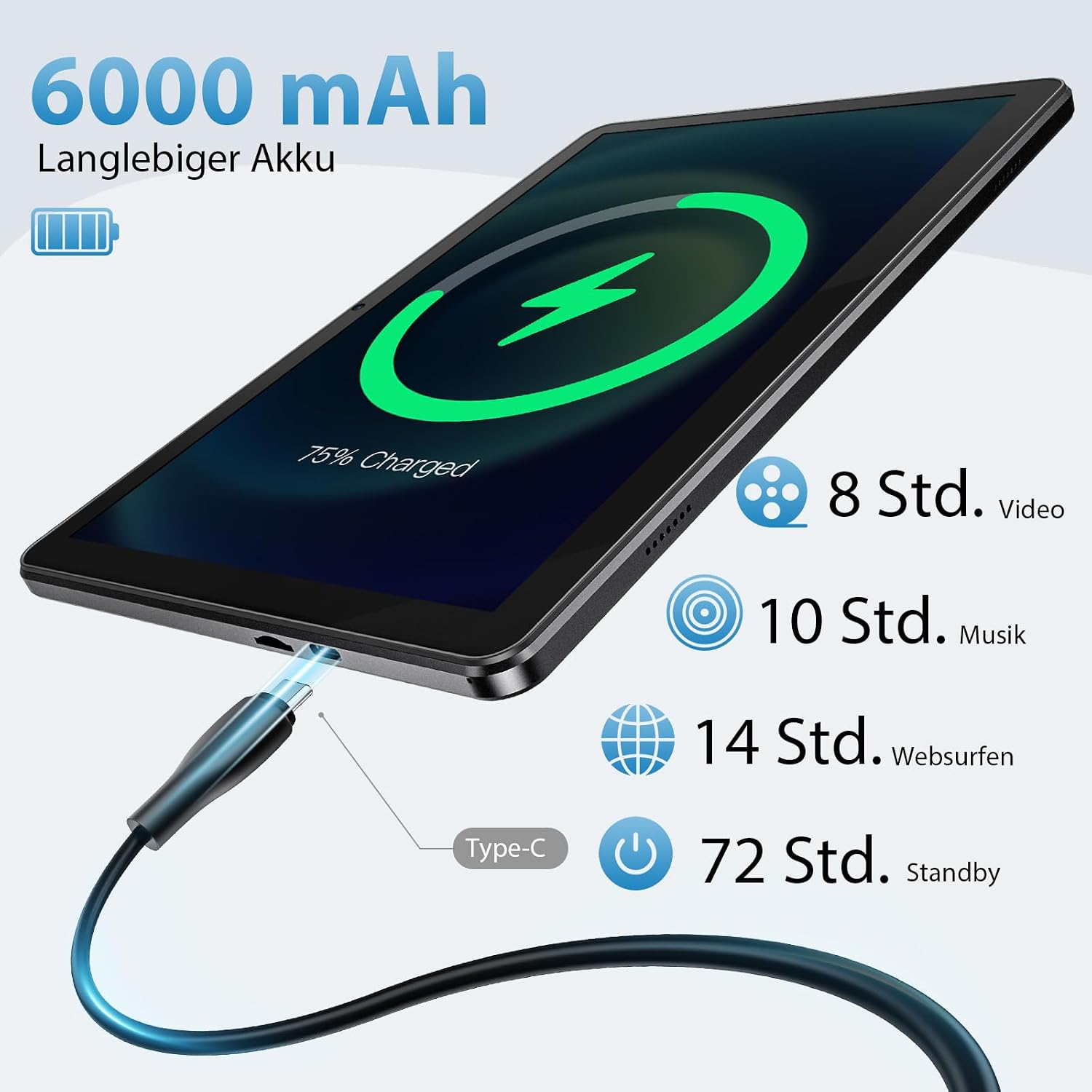 Detalle 2 de 10-Zoll Android-15 Tablet mit Hülle – Octa-Core, 18 GB RAM, 128 GB Speicher (erweiterbar), 5G & Widevine L1
