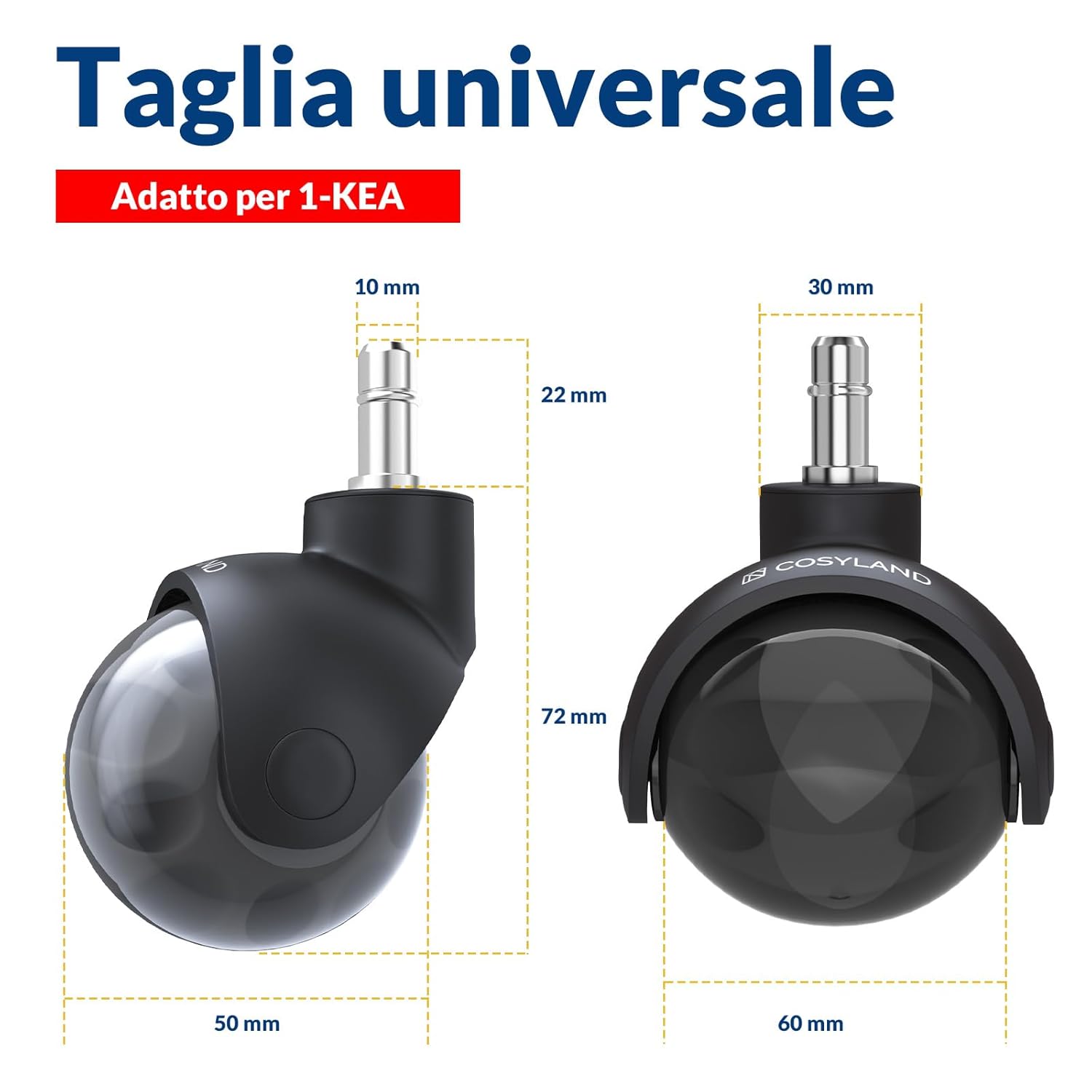 Thumbnail 1 de COSYLAND Ruote per Sedia Ufficio 11x22 mm – Set di 5 Ruote Universali in Poliuretano, Scorrimento Silenzioso