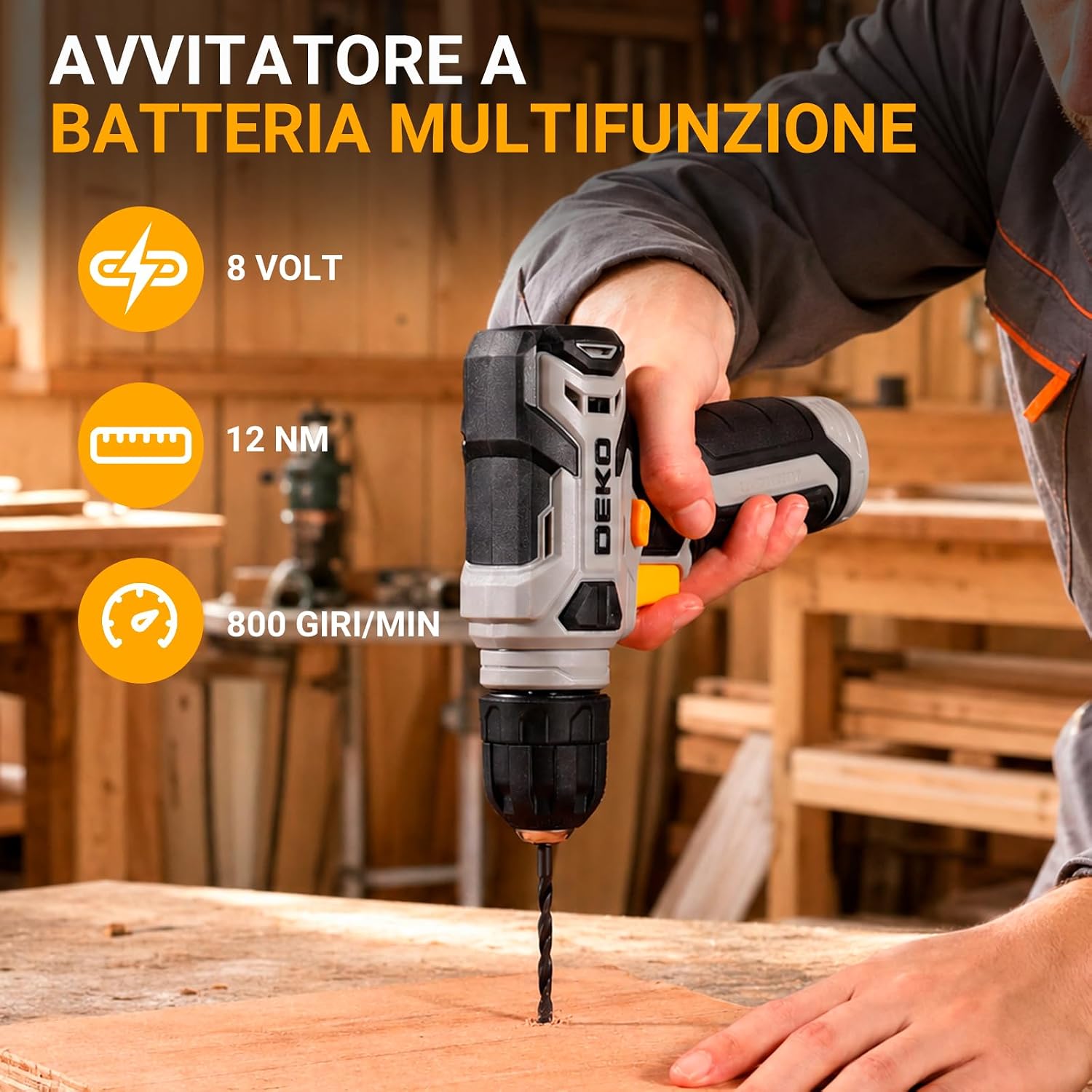 Thumbnail 3 de DEKO Cassetta Attrezzi Completa con Trapano Avvitatore 8V: Set da 126 pezzi in valigetta robusta