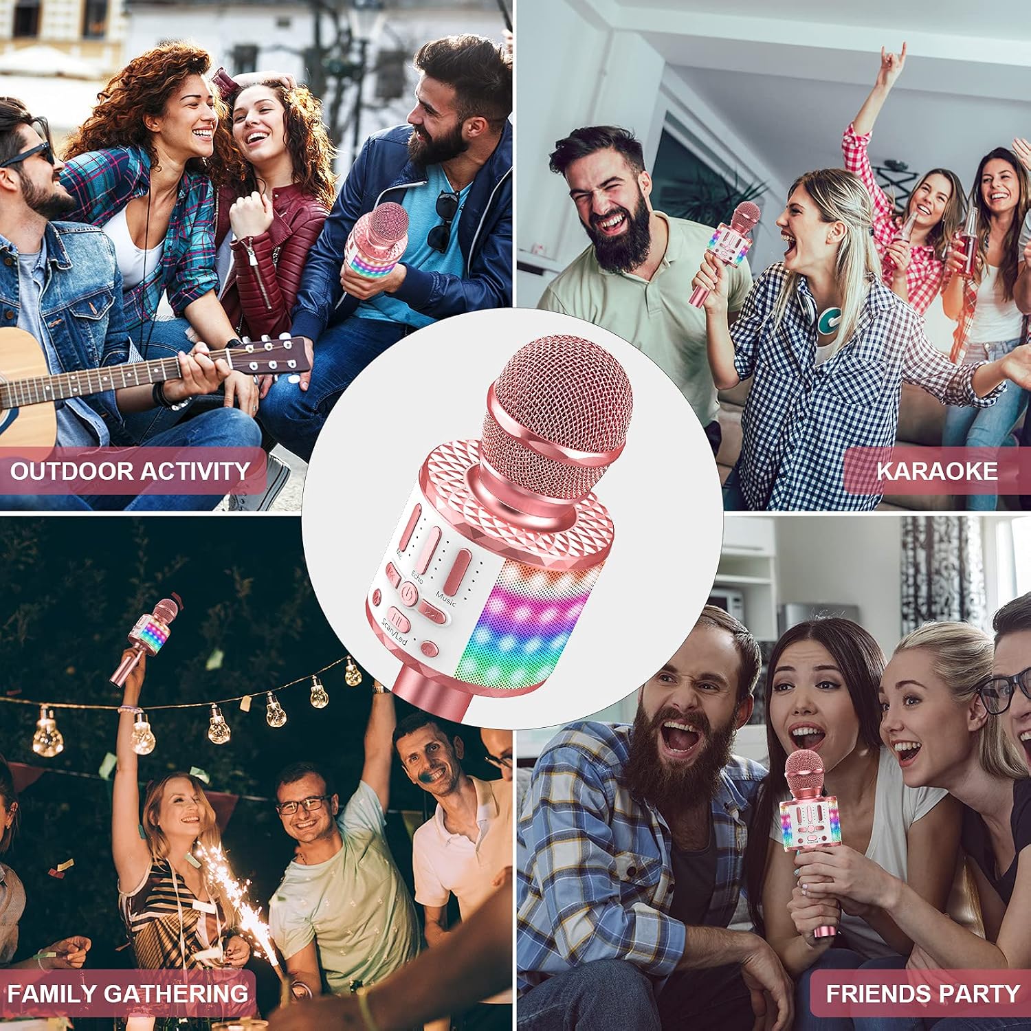 Thumbnail 6 de Karaoke Mikrofon mit LED – Bluetooth Mikrofon mit Lautsprecher, tragbares KTV-System für Kinder und Familie
