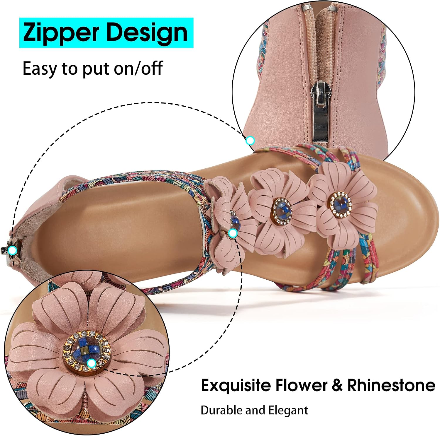 Detalle de FUDYNMALC Women’s Wedge Sandals with Zipper, Open Toe Boho Gladiator Style