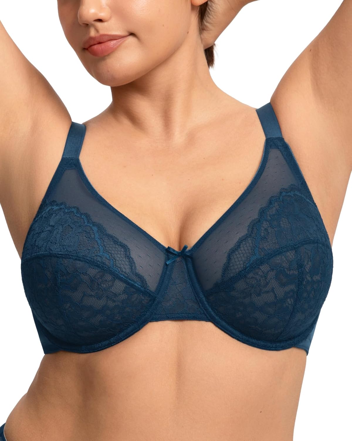 Thumbnail 4 de HSIA Full-Cigure Lace-Top Full Coverage Wireless Lift Bra with Underwire, Extended Size, Floral Lace