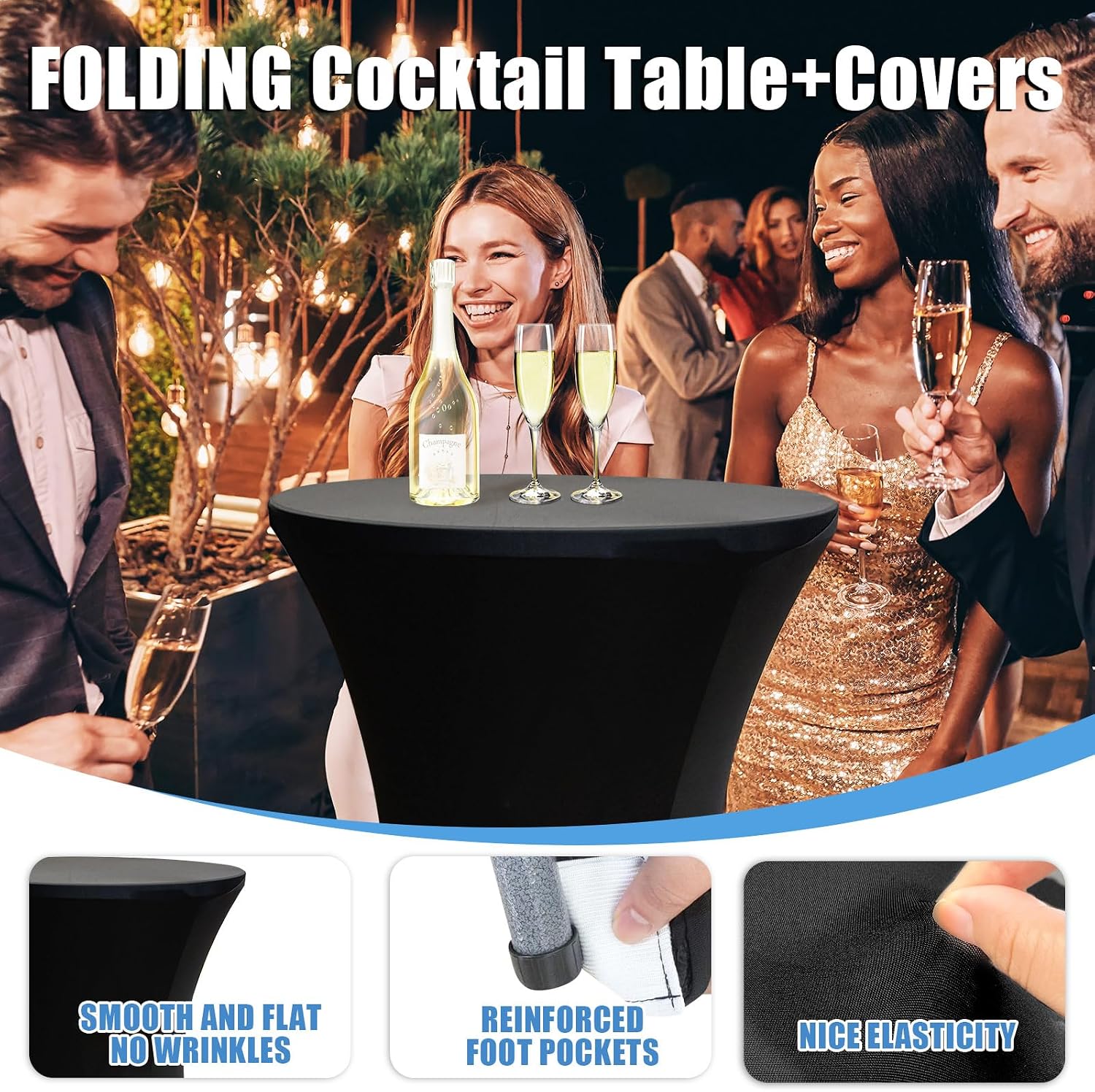 Thumbnail 4 de THESEATOP 2Sets 32in Hightop Folding Cocktail Tables + Covers (Black) – Durable, Portable Event Tables