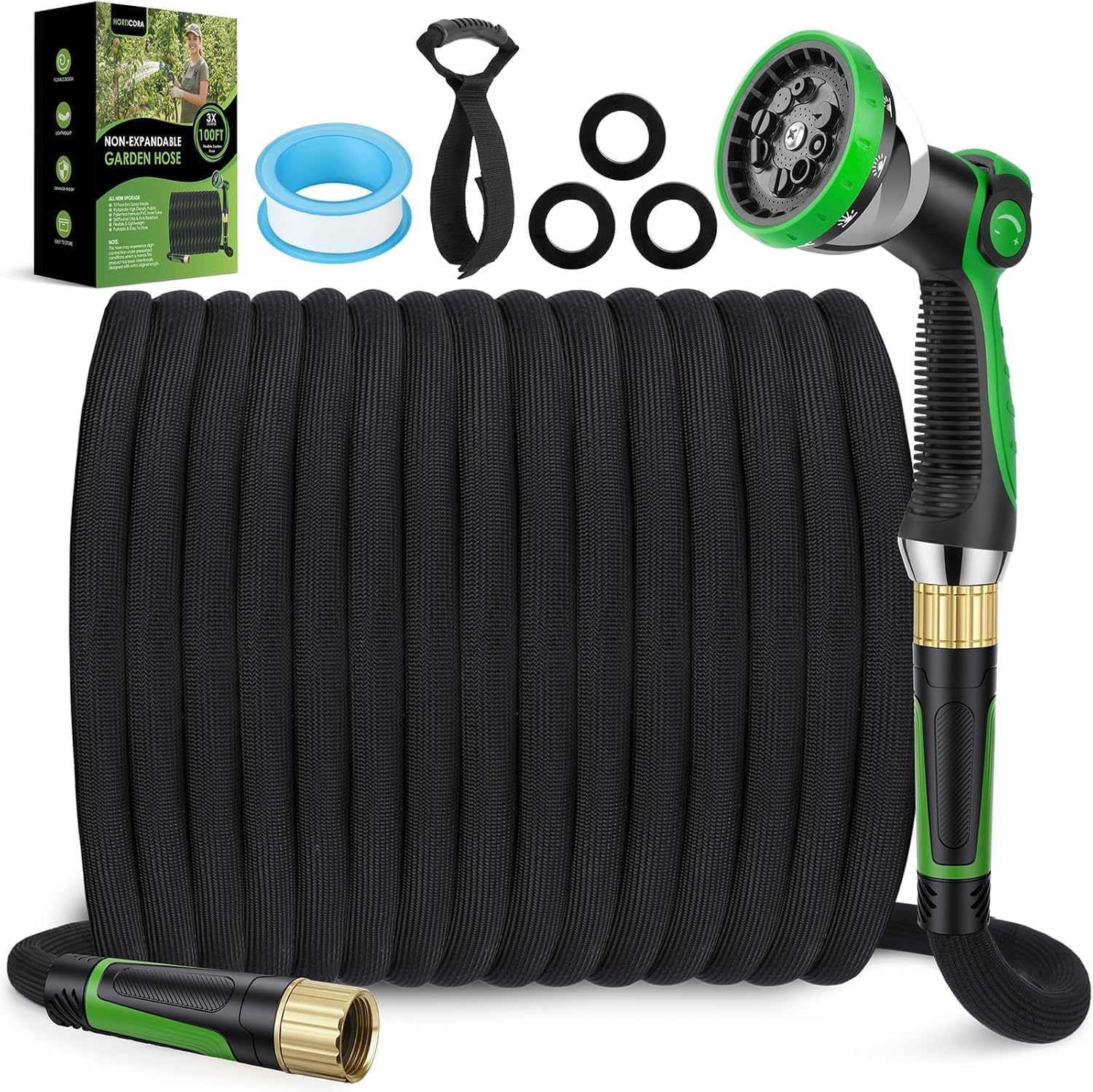 Detalle de HORTICORA Garden Hose 100 ft: ultra-light, non-expandable with 360° anti-kink design