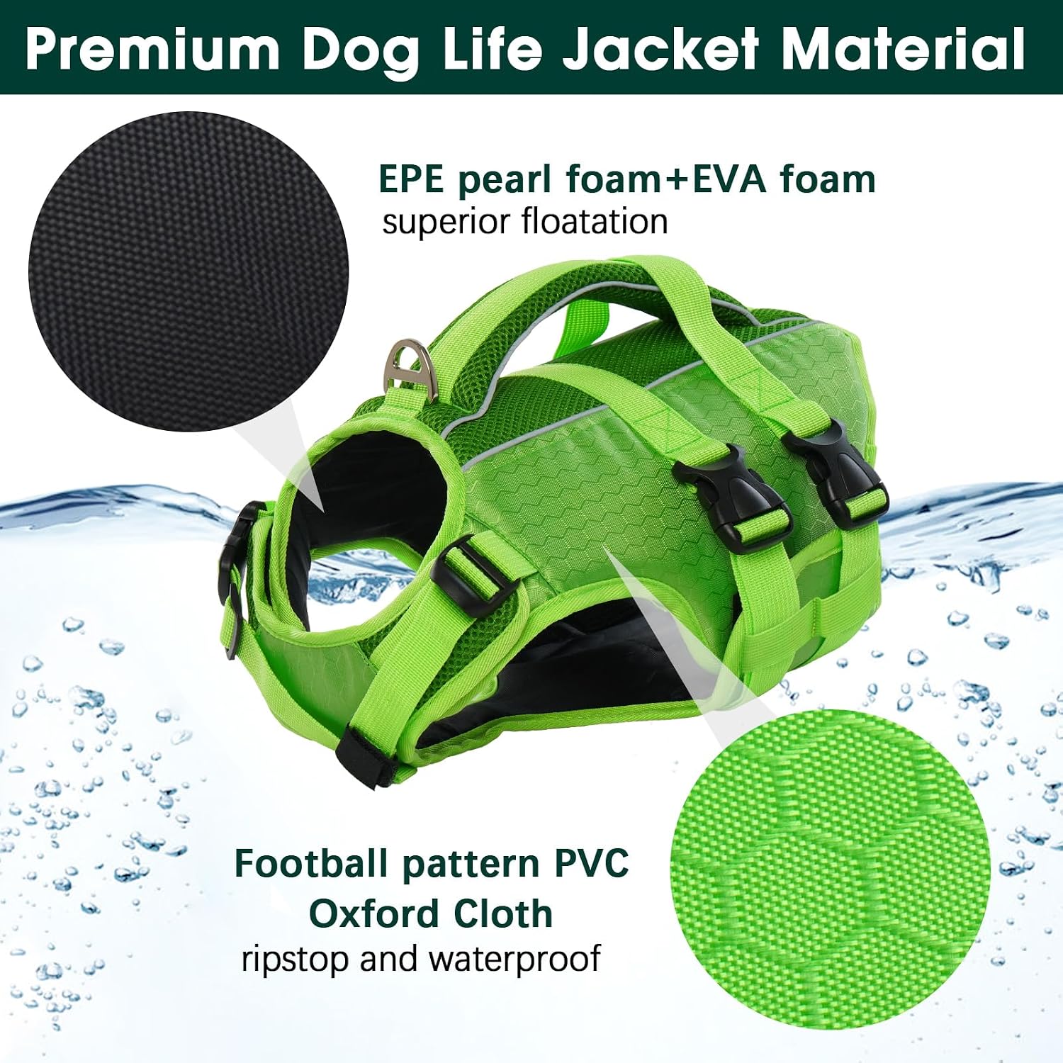 Detalle 2 de Kuoser Dog Life Jacket High Flotation with Reflective Safety Vest for Swimming and Boating