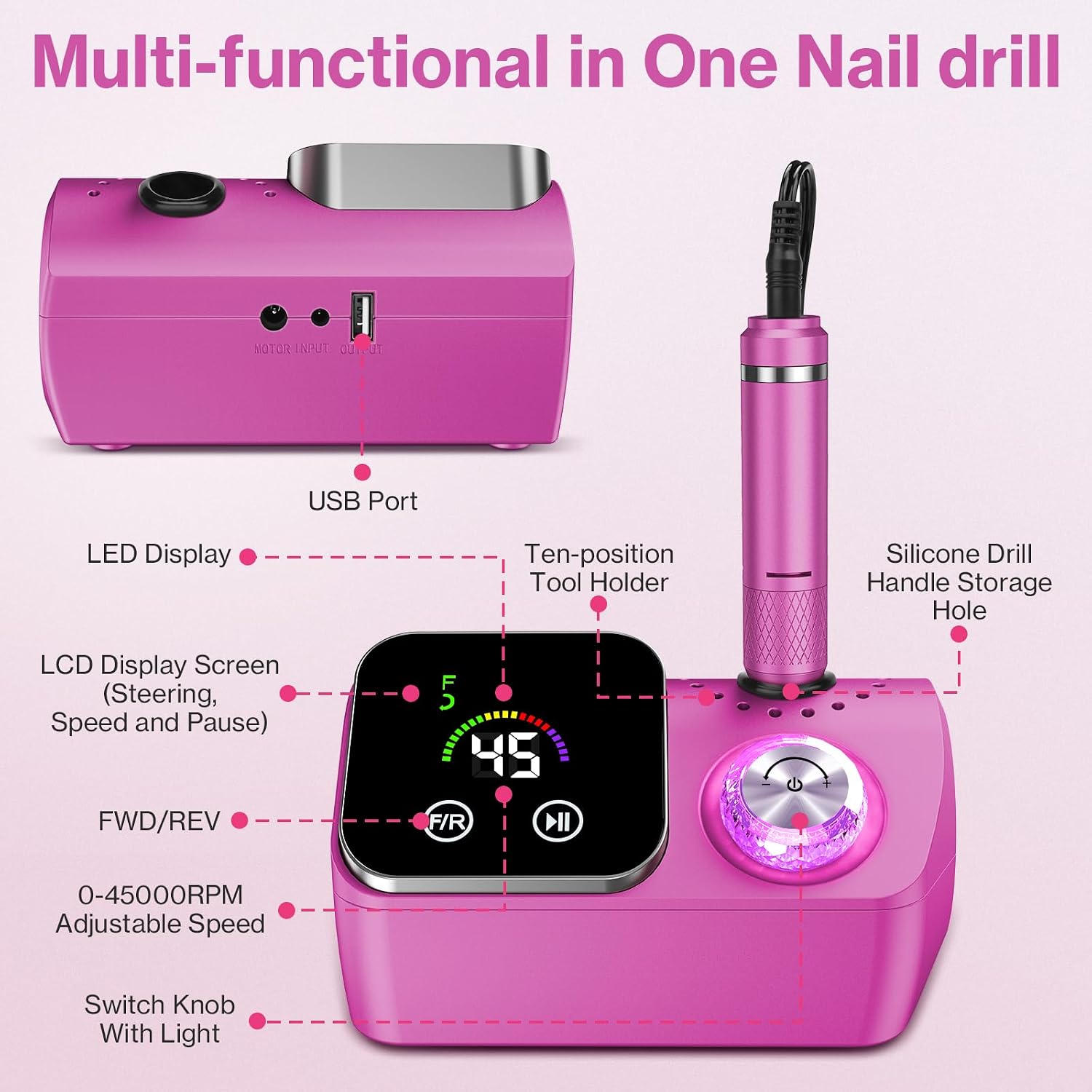 Thumbnail 6 de Urbuti Elektrische Nagelfeile & Nagelfräser für Gelnägel (bis 45.000 U/min) mit LCD-Anzeige
