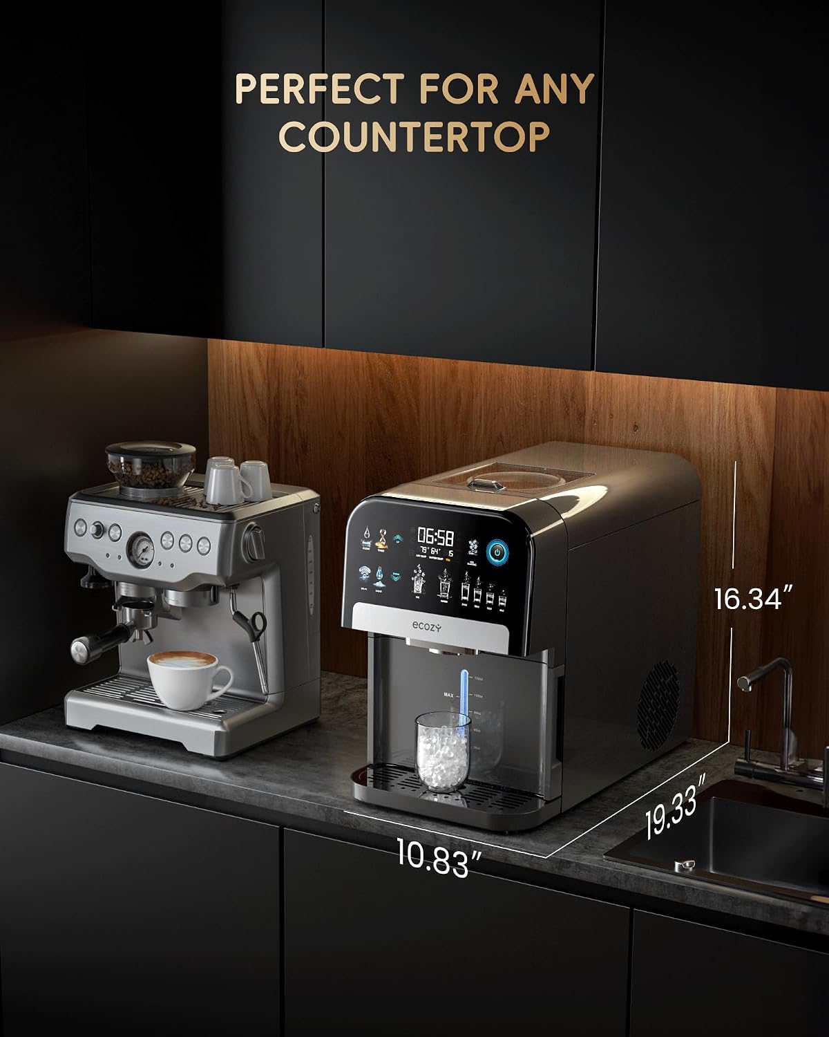 Detalle 2 de ecozy IM-ND481B Nugget Ice Maker and Water Dispenser, App Control, 33 lbs/day