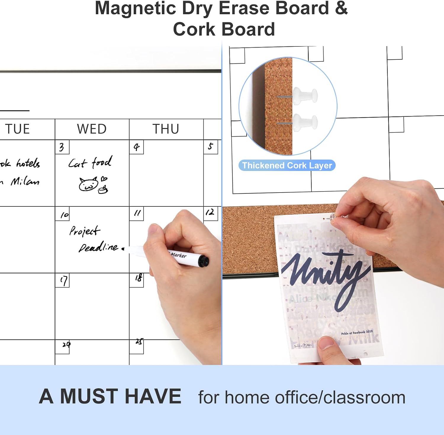 Detalle de ARCOBIS COM2418-MONTH-Black-H Dry Erase Calendar, 24" x 18", Magnetic with Cork Board