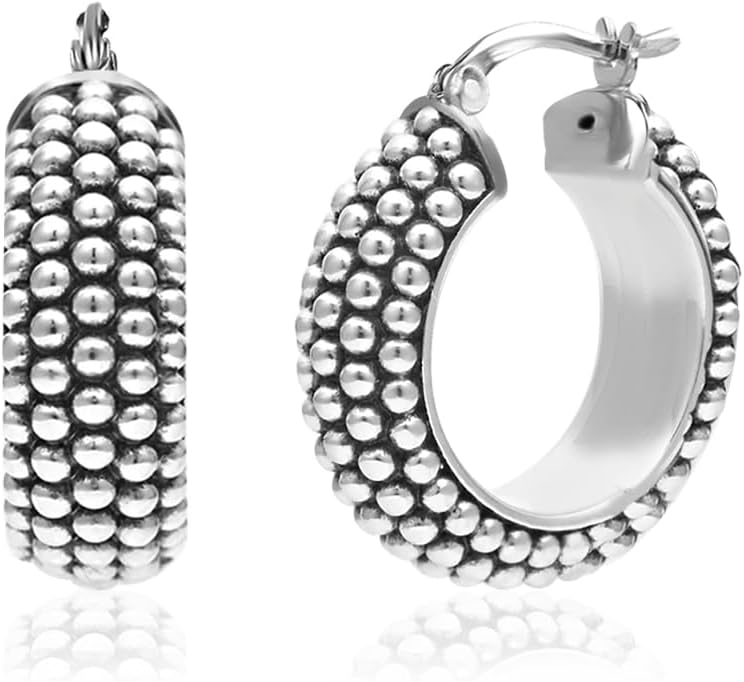Detalle de LeCalla 925 Sterling Silber Bali-Stil Hoop Ohrringe – 20 mm, Click-Top, Antik Zwei-Ton