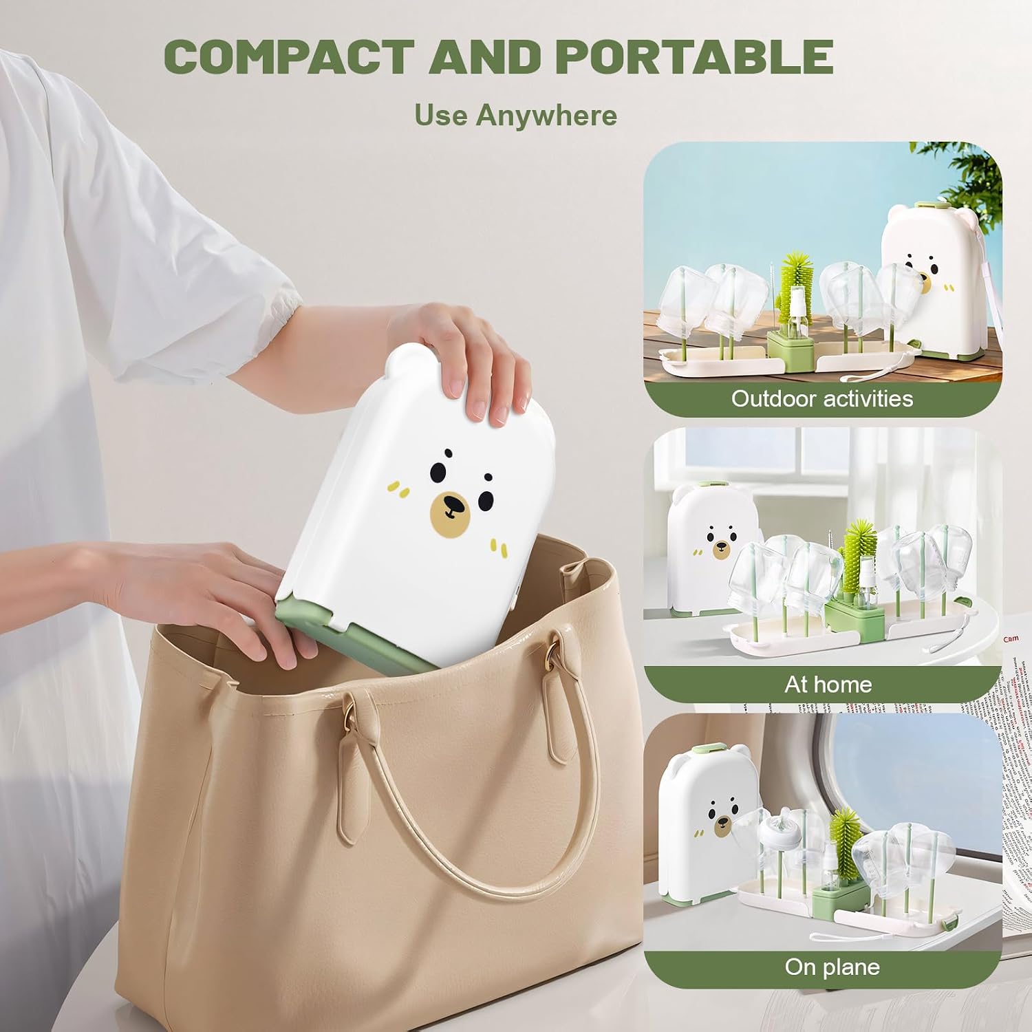 Thumbnail 1 de Baby Bottle Brushes Set with Folding Drain Rack and Travel Case – 3-in-1 Silicone Brush Kit