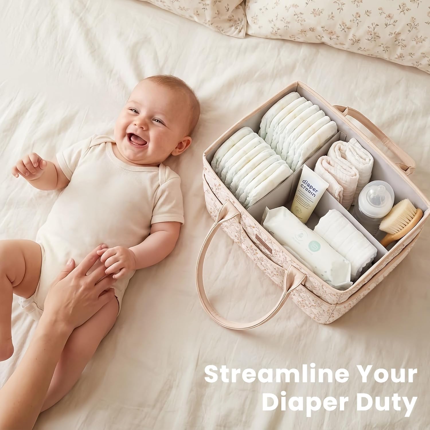 Detalle 2 de Konssy Floral Diaper Caddy Organizer, Quilted Polyester with Removable Divider