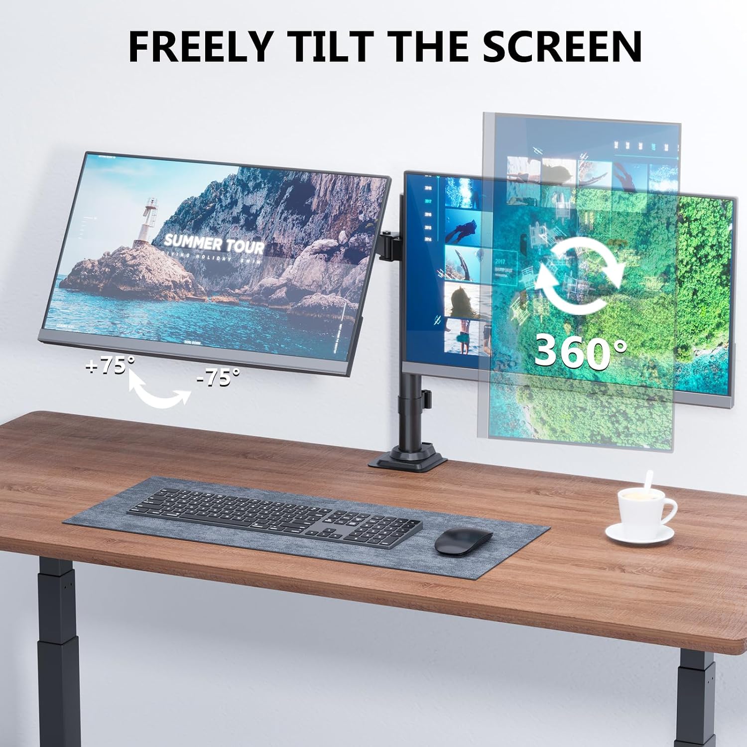 Detalle de WALI M002 Dual Monitor Arm for 13–27-Inch Screens, Adjustable, VESA 75/100mm