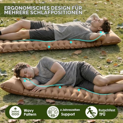 Detalle 2 de Purecas Isomatte Camping mit Fußpumpe – Ultraleichte Luftmatratze mit Kissen