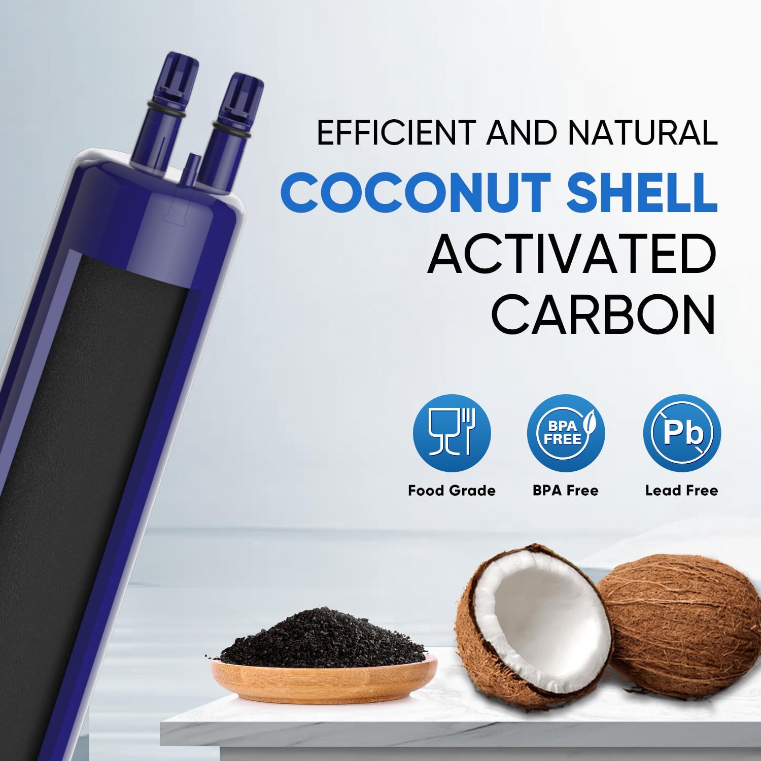 Detalle de PUREPLUS RFC6600A Refrigerator Water Filter, 3-Pack, Coconut Carbon