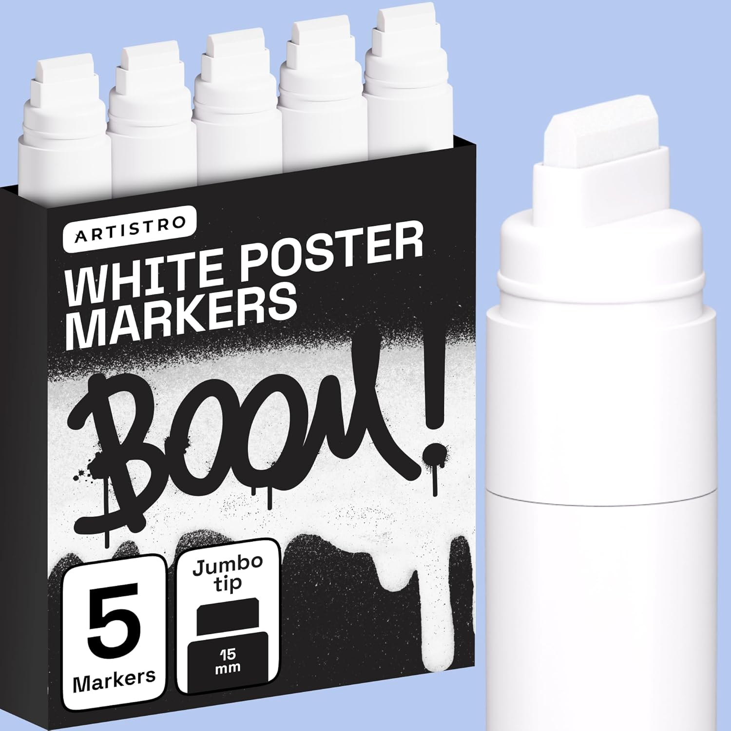 Detalle de Artistro 5 feutres acryliques blancs — Pointe Jumbo 15 mm pour surfaces variées