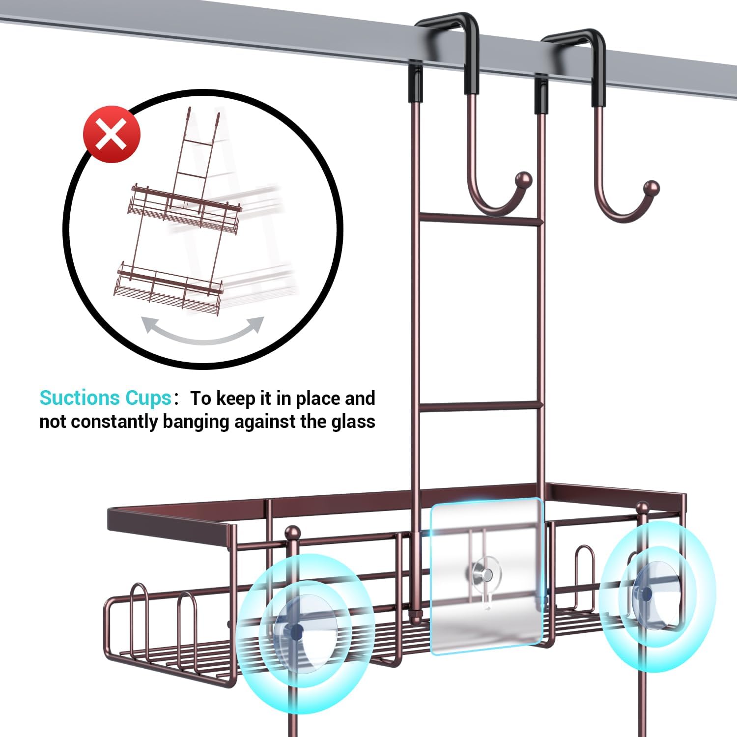 Thumbnail 2 de Aitatty Over the Door Hanging Shower Caddy (Bronze) — rustproof no-drill organizer with 4 suction cups