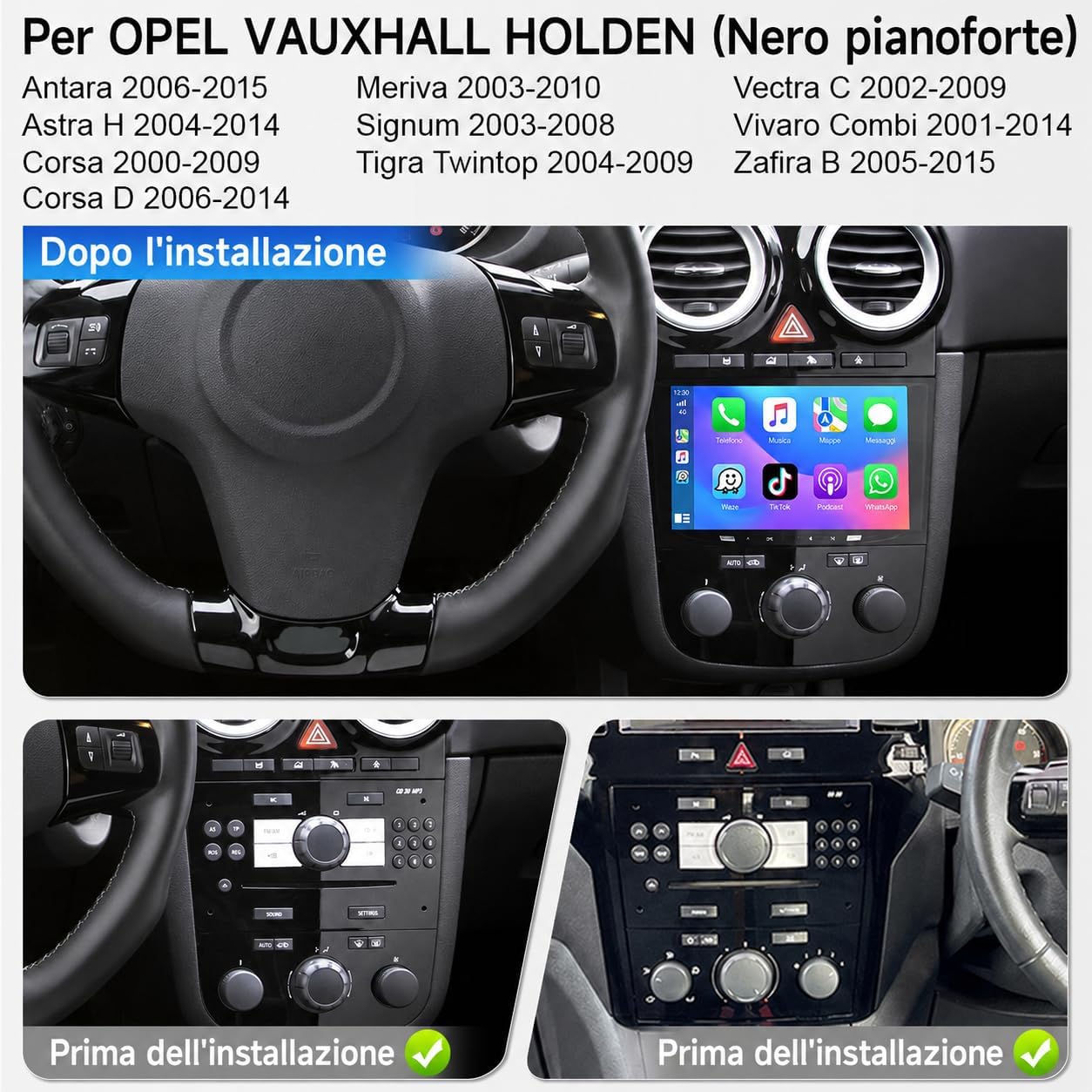 Thumbnail 1 de ACAVICA Autoradio Android 15 4+64GB per Opel Corsa D/Astra/Zafira/Vivaro (8" HD, Split Screen, CarPlay/Android Auto) Nero