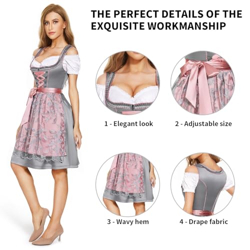 Detalle de Dirndl Damen Midi Trachtenkleid Lang Dirndlkleid Trachtenrock 3 Teilig – AMZHOTER