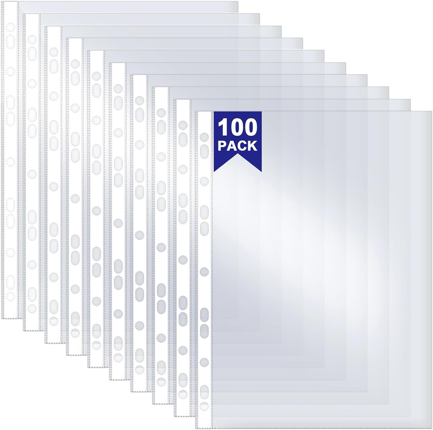 Reaeonat Punched Pockets A4 Clear Plastic Wallets (100 Pack) – 90 Micron Extra Strong Top Loading