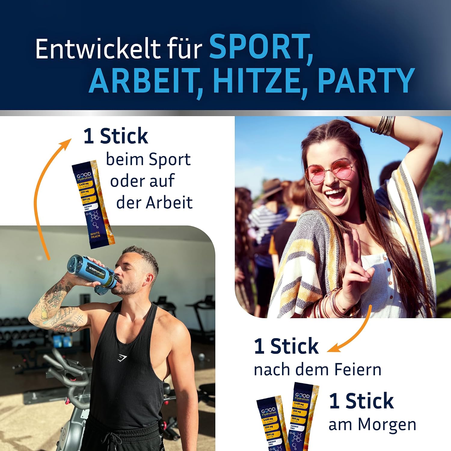 Detalle de GOOD Hydration® Rehydration Booster WALDBEERE – Elektrolyt-Pulver ohne Zucker mit 1.450 mg pro Stick (24 Sticks)