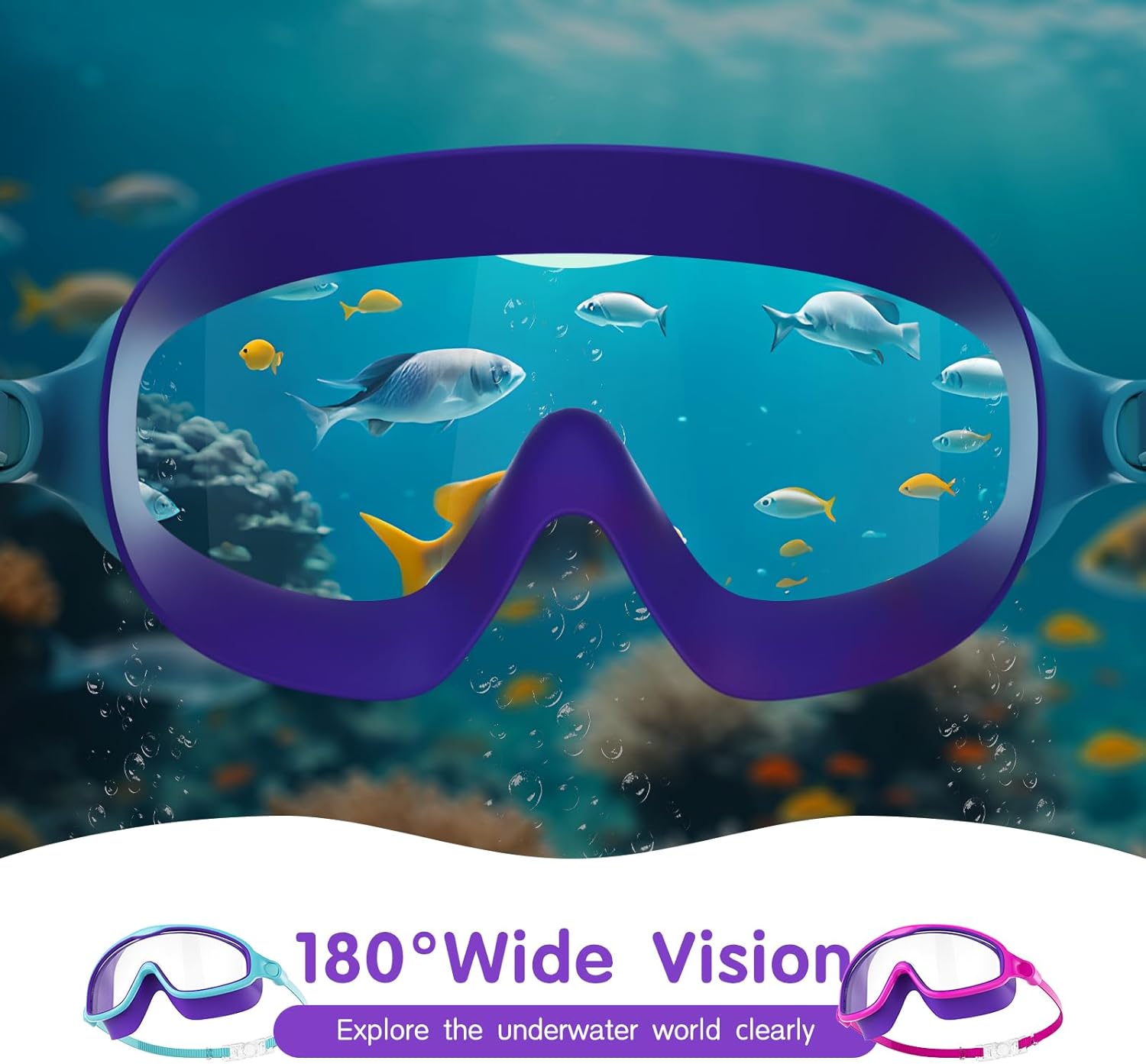 Detalle de Senders 2 Pack Kids Swimming Goggles with 180° Wide Vision, Anti-Fog, UV Protection and Accessories