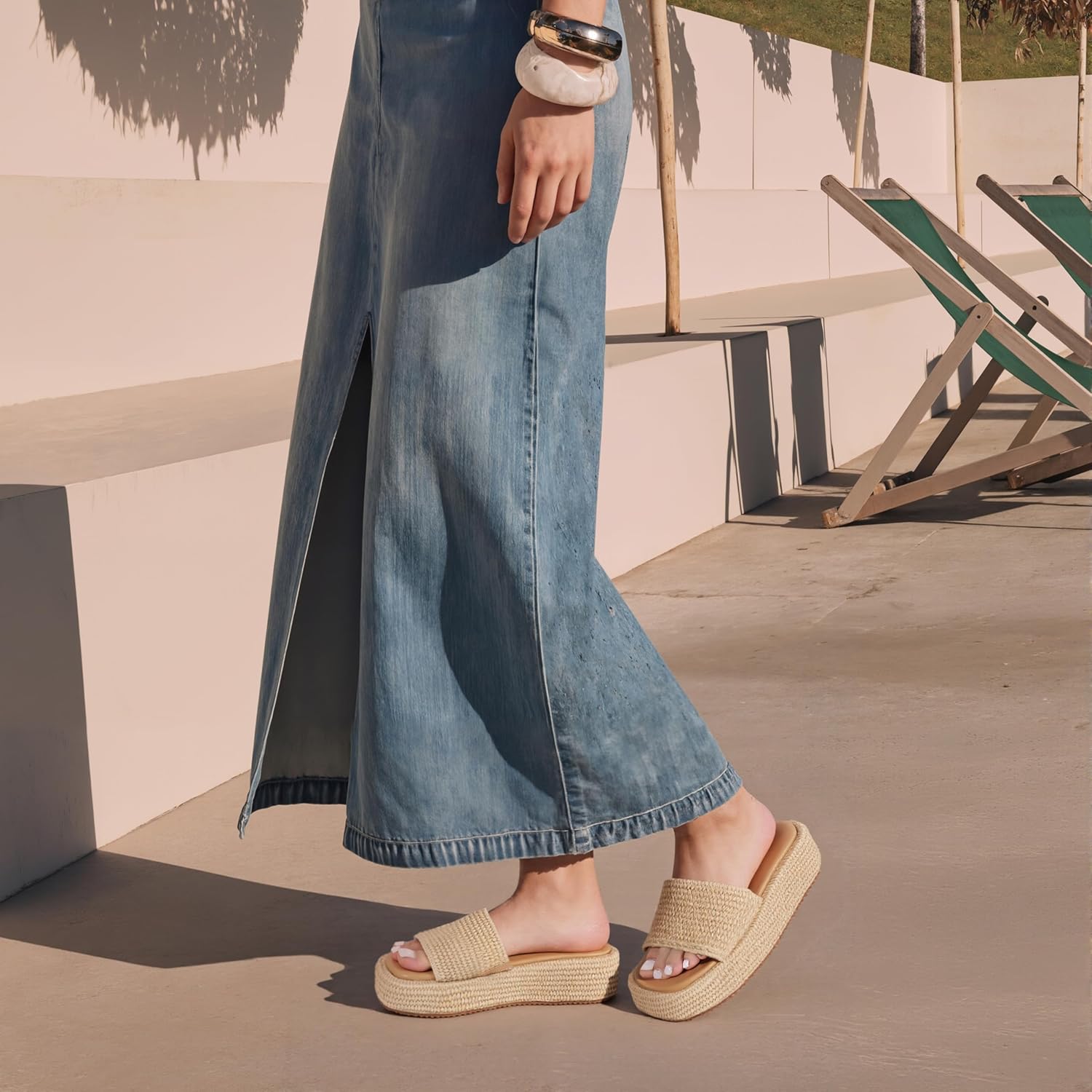 Detalle de EQAUDES Platform Slip-On Espadrille Sandals for Women Wedges Slides (Bohemia, Open Toe)