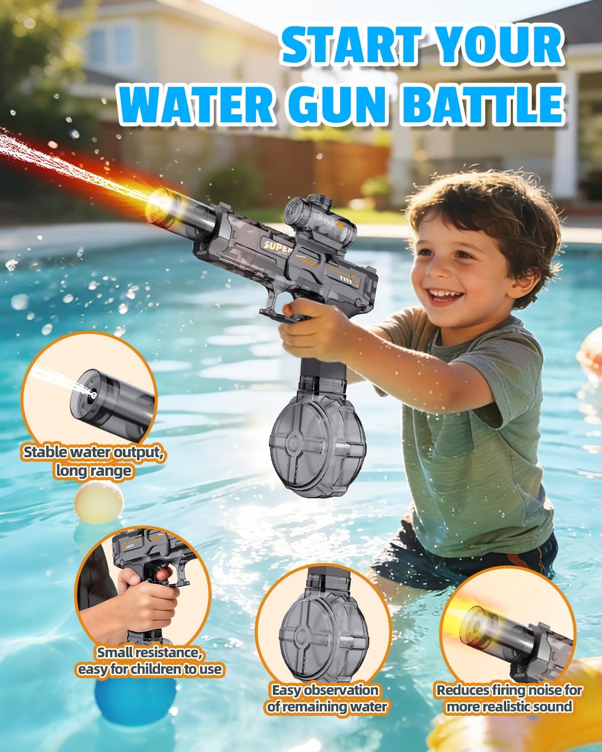 Thumbnail 3 de POPERFUN 2PCS Electric Water Gun for Adults and Kids – Rechargeable, LED Flame Effect, 320ml Leak-Proof Tank
