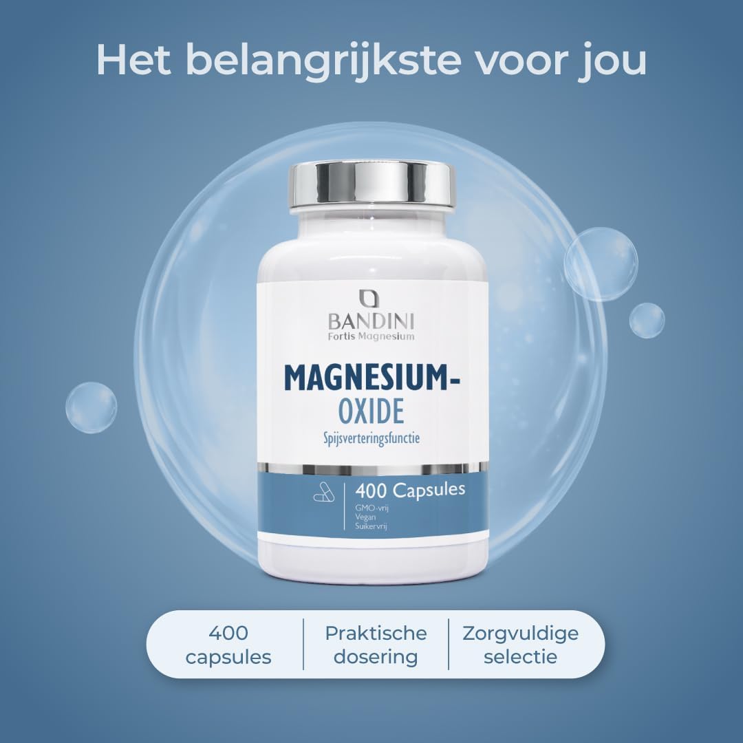 Detalle 2 de Bandini Magnesiumoxide, 400 capsules met 400 mg elementair magnesium, vegan