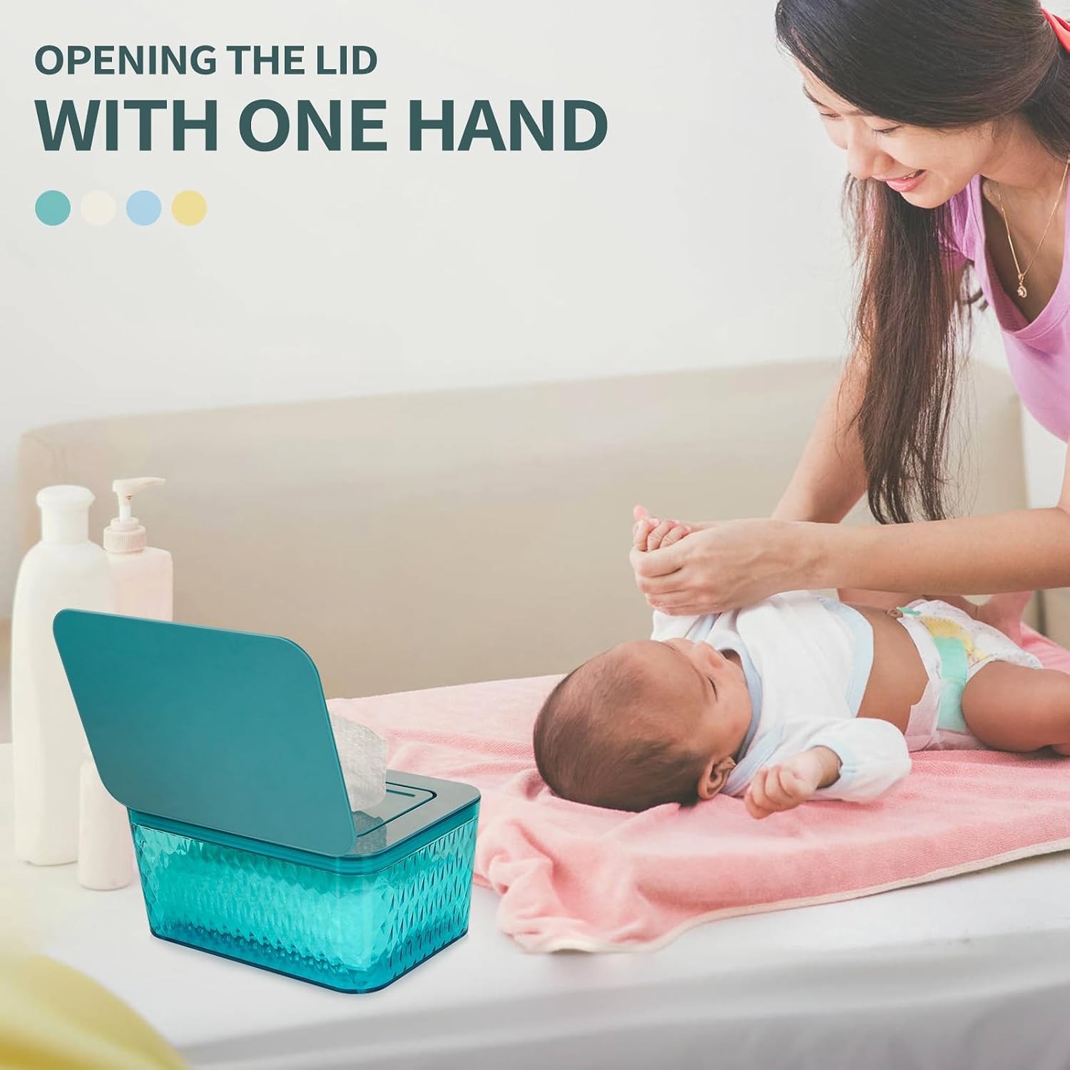Detalle de Whiidoom Wipes Dispenser, Green Clear Plastic Holder with One-Handed Lid